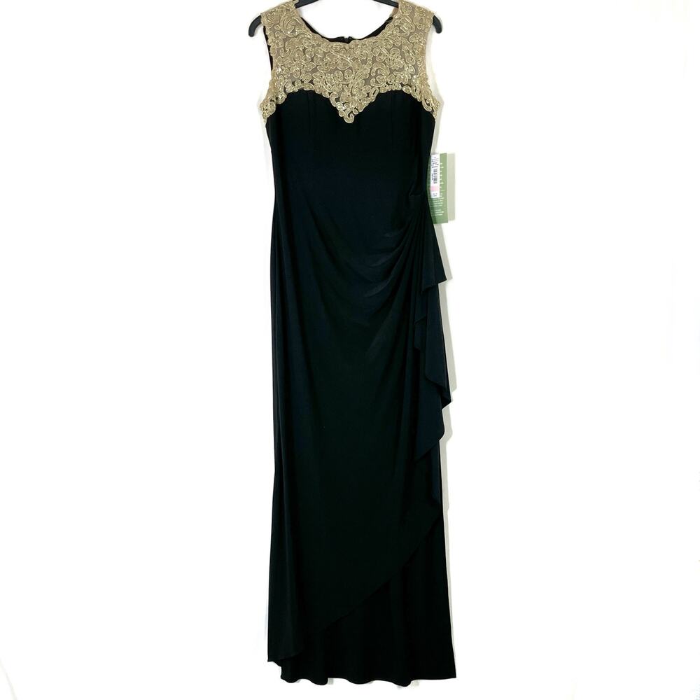 R&M Richards | Formal Floor Length Sleeveless Dress Black Gold NWT Womens 10